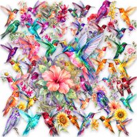 50Pcs Beautiful Watercolor Hummingbird Floral Clear Stickers PET Waterproof Decorate Vase Phone Cup Skate Scrapbook Laptop Decal