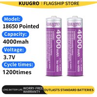 kuugro ku-4000 Pointed Battery 18650 4000mAh 3.7V Highest Capacity Rechargeable Lithium Batteries 12A Discharge for Flashlight