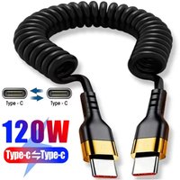 PD 120W Type C to USB C Spring Data Cable Fast Charging Coiled Cable For iPhone Xiaomi iPad Laptop Flexible USB C Charger Wire