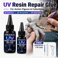 MIRAVEXL UV Resin Repair Glue 25ml/50ml for Action Figures Collectibles, Fast Curing ClearAdhesive with UV Light Brush Kit Pack