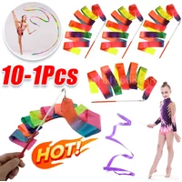 1-10Pcs 2M Art Gymnastics Ballet Dance Ribbon with Twirling Stick Kid Flashing Glitter Sport Performance Strip Stage Show Prop