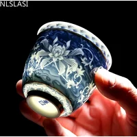 4 Pcs/set Jingdezhen Retro Handmade Ceramic Teacup Coaster Hand Painted Boutique Tea Bowl Chinese Porcelain Tea Set Drinkware