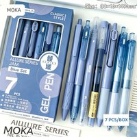 7pcs Blueberry Jam Blue Gel Pens Set, Quick Dry 0.5mm Black Ink Smooth Writing Pens for Students & Office Use