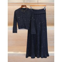 Silk Knitted Cardigan And Skirt Set High Waist Commute Style Polyester Fiber round Neck Button Closure Women's F...