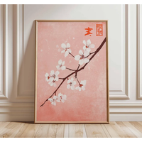 Cherry Blossom Wall Art, Japanese Sakura Poster, Pink Floral Print, Minimalist Zen Decor, Asian Inspired Botanical Artwork for H