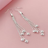 Luxury Brand 925 Sterling Silver Delicate 70MM Upper Tassel Heart Earrings For Women Fashion Girlfriend Wedding Jewelry Gifts