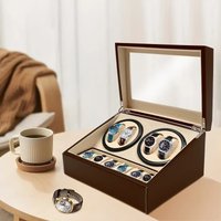 Storage Display Case 4+6 Automatic Rotation Leather Wood Watch Winder with Pillow Luxury Box Black/Brown BCC