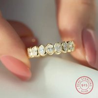 14K Gold Oval Cut Zircon Ring 925 Silver Engagement Rings for Women Full Eternity Wedding Band Anniversary Gifts