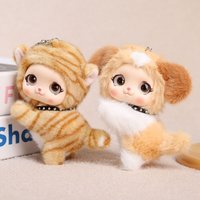 Cute Vinyl Kitty Doll Plush Keychain Soft Kawaii Prone position Puppy Plushie Pendant Home Ornament Backpack Decor Couple Gifts