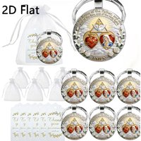 6/12/20sets 2D Sacred Heart Jesus Mary God Is Love Christian Prayer Beads Keychain Set for Wedding Birthday Communion