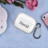 Personalized Customizable Name Transparent Fashion Protective Cover with Carabiner Clip Compatible With Airpods1/2/3/4/Pro/pro2