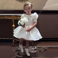 Mini Short Flower girls Dress O Neck A Line Short Sleeves Knee Length Beading Child Dress For Wedding
