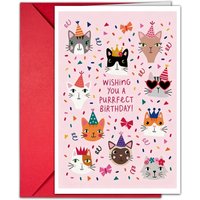Cat birthday greeting card with envelope, cute cartoon party blessing card, gift for friends, greeting card