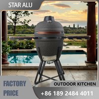 16 Ceramic Kamado Grill with 32.5cm Cooking Grate,Smoker with Temperature Control, Foldable Side Tables & Stainless Steel Cart
