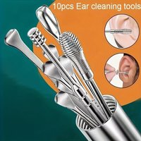 10 Piece Set Of Stainless Steel Earwax Removal Tool Earwax Spiral Rotating Ear Scoop Excavator Compact Portable Easy To Clean