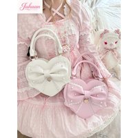 Japanese Sweet Cute Ancient Sweetheart Lolita Bow Lace Love Bag Girl Pearl Lace Doll Feeling Handbag Messenger Bag for Woman