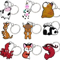 1PCS Cute Animal Keychain Kawaii Fox Panda Kangaroo Highland Cattle Keyring Cool Car Key Accessories Men Boys Key Gift Jewelry