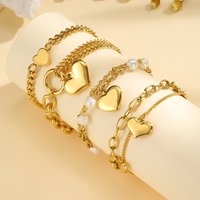 Double Layered Love Charms Heart Link Bracelet Woman, Stainless Steel Cuban Chain Adjustable, Waterproof Jewelry Hypoallergenic
