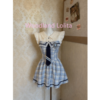 Summer Japanese Style Sweet College Style Dress Women Doll Collar Flying Sleeve Plaid Mini Dress Casual Vintage Slim Party Dress