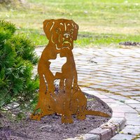 2D Flat Rusty Boxer Dog Garden Stake – Realistic Metal Pet Sculpture – Rustproof Outdoor Lawn Art – For Garden Yard