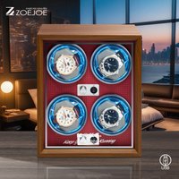 ZOEJOE Automatic Watch Winder PU Leather Transparent Lid Carbon USB Powered Watch Winder With Light Holiday Gifts For Friends