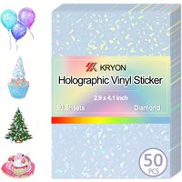 2.9 x 4.1 In 50 Sheets - Diamond Holographic Sticker Paper Glitter Clear Overlay Cold Laminating Film Self Adhesive Vinyl Sheets