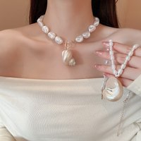 Minar Boho Nirregular Natural Trumpet Shell Imitation Pearl Pendant Necklaces for Women Gold Chain Toggle Clasp Circle Chokers