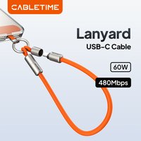 CABLETIME USB C Cable PD60W Fast Charging Lanyard Type C Cable 480Mbps USB 2.0 Fast Transfer Speed Keychain 25g for Smart Phone