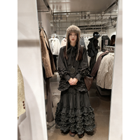 Lace Trim Black Shirt And Skirt Set Women's Loose Fit Long Sleeve Collar Commute Style Regular Thickness Pure Color