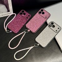 Luxury Wrist Strap Aurora Glitter Shiny Diamond Phone Case For iPhone 17 16 15 14 13 Pro MAX 17 Rhinestone Camera Hard Cover