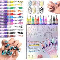 12 Color Nail Art Pens,0.5MM Nail Polish Pens Drawing Painting Point Liner Acrylic Painted Pen Kit, Waterproof Markers Set