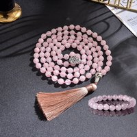 8mm Rose Quartz Necklace Bracelet Set 108 Mala Beads Jewelry Meditation Yoga Prayer Japamala for Women