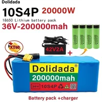 Batterie lithium 36V 10s4p 200Ah , grande capacité, pour vélo et trottinette électrique, avec prise BMS XT60 et chargeur inclus