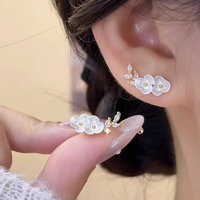 Korean White Flower Stud Earrings For Women Girls Exquisite Crystal Petal Leaf Temperament Earrings Jewelry Accessories Gift