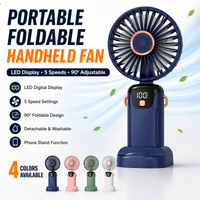 Portable Handheld Mini Fan Foldable Neck Hanging Fans 5 Speed USB Rechargeable Fan with Phone Stand and Display Screen 2400mAh