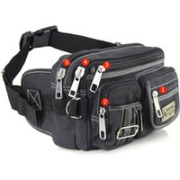 Fashionable Multi Layer Zipper Waist Bag Fanny Pack, Canvas Retro Basic Chest Crossbody Bag Men's Sports Running Phone Pocket