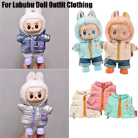 For 15 17cm Labubu Doll Jacket Coat Fleece Hoodie Hat Shoes Set Clothing Solid Color Winter Down Vest Outfit Clothes Accessories