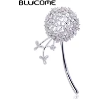 Blucome Beautiful Dandelion Shape Brooches Copper Cubic Zircon Jewelry Pins For Women Girls Clothes Scarf Hat Accessories