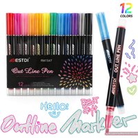12 Colors Double Line Outline Marker Marking DIY Project Cards Graffiti Decoration Art Painting Outline Pen Home School Supplies
