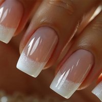 24pcs/set Medium Square fake nails for women girls Nude beige with glitters french style white edge press on false nail art set