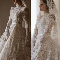 Holy High Neck Print Wedding Dress Classic A-Line Floor Length Lace Including Belt Princess Ball Gowns Custom Made