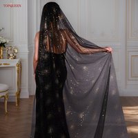 TOPQUEEN New Black Wedding Veil With Glitter Sequins Bridal Accessories Single Layer Cathedral Wedding Veil Customizable V220