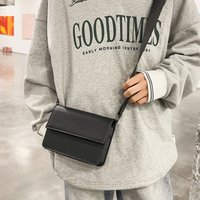 Minimalist Black Flap Shoulder Bag Crossbody Bag for Men Women Casual Unisex PU Leather Bag Fashion Daypack Purse