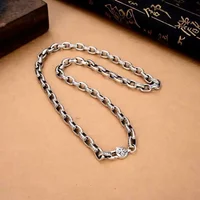 New Silver Color 5mm Men's Necklace Pingan Pattern Retro Personality Men's Trendy Thick and Long Jewelry Accessories
