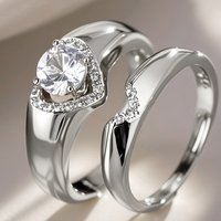 Huitan Fashion 2Pcs Heart Rings Set Female Delicate Opulent Brilliant Accessory for Engagement Stylish Gorgeous Wedding Jewelry