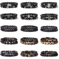 2Pcs Men Stone Bead Bracelet Fashion Tiger Eye Lock Lava Hematite Stone Bracelet Yoga Vintage Classic Jewelry Pulsera Gift