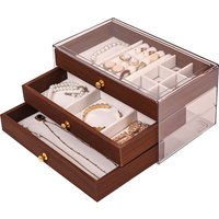 1pc Wooden jewelry storage box, jewelry box with drawers, transparent display box, suitable for watches, necklaces, rings
