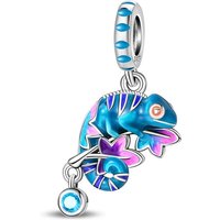 925 Sterling Silver Cute Chameleon Animal Charms Pendant Fit Original Bracelet Necklace DIY Jungle Style Teen Girls Jewelry Birt