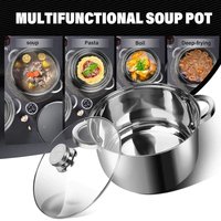 Hot Sale Stainless Casserole Cookware Double Handle Soup Pot With Glass Cover For Induction Cooker Cooking〔CC11〕