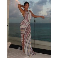Weird Puss Striped Print Backless Dress Women Elegant Sexy Halter Sleeveless Patchwork Slit Hem Fashion Beach Party Club Bodycon